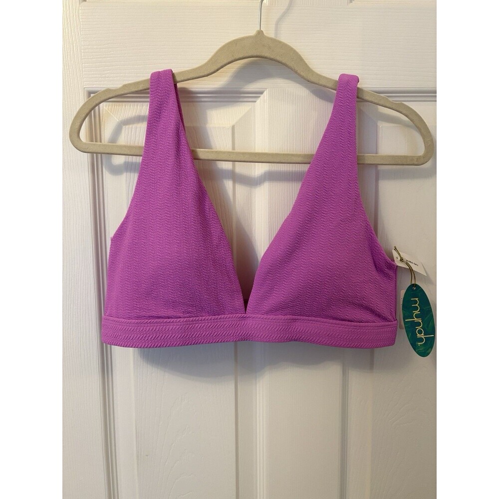 Mynah “Aruba Sky” Textured Bikini Top Pink / Purple Sz Large Gold Tone Hardware